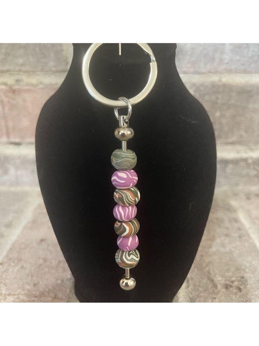 Handcrafted Beaded Keychain with Purple and Green Accents